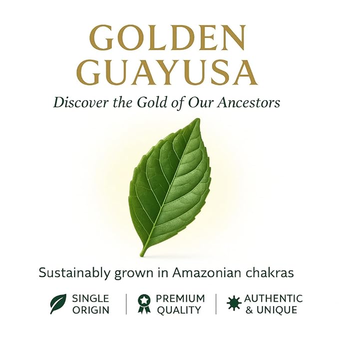 GUAYUSA TEA BAGS by PACHA | Naturally High in Antioxidants L-Theanine &amp Theobromine | Sustained Energy Herbal Tea | Alternative to Yerba Mate Coffee Black and Green Tea. (50 Count Golden Guayu