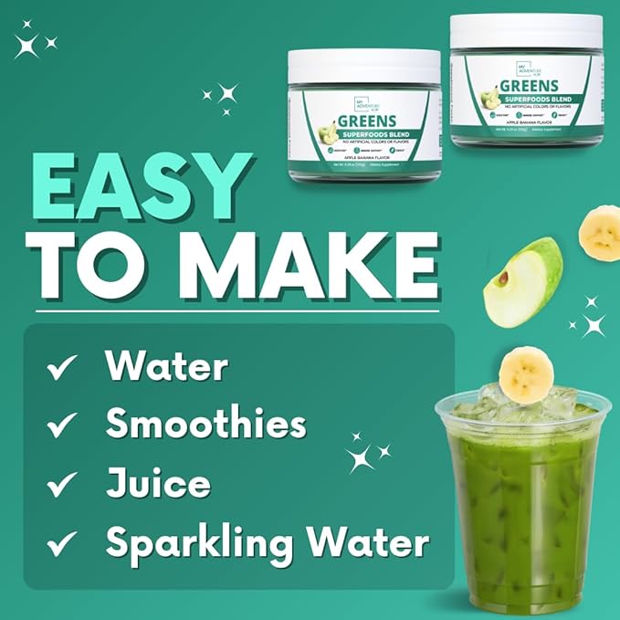 Green Superfood Powder for Digestion &amp Gut Health - Keto Friendly Superfood Greens Blend Powder for Immune Support - Powdered Greens Supplement for Immune Boost - Apple Banana Flavor