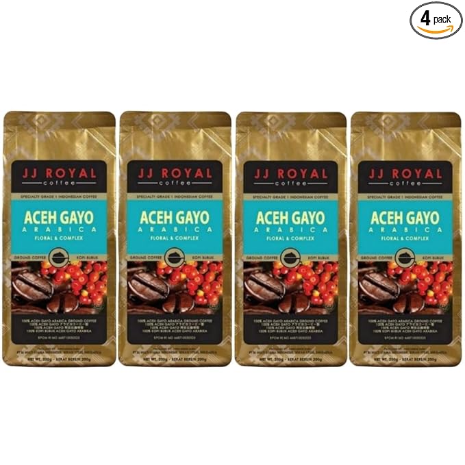 JJ Royal Coffee Aceh Gayo Arabica 200g Ground Coffee (Pack of 4)