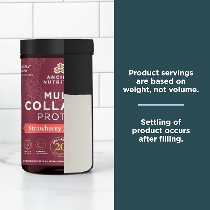 Ancient Nutrition Collagen Peptides Powder Multi Collagen Protein Women &amp Men Vitamin C Probiotics Hydrolyzed Collagen Supports Skin Joints Gut Health Strawberry Lemonade 24 Servings