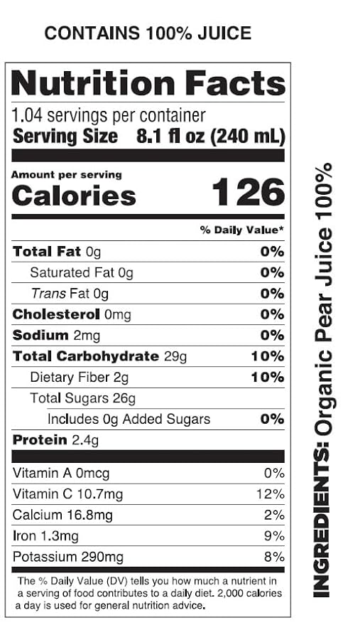 Pomona Organic Pear Juice Cold Pressed USDA Organic Juices Pears And Lemon Juice No Added Sugar Not From Concentrate Vegan Kosher Non GMO Pasteurized 8.4 Oz Glass Bottles
