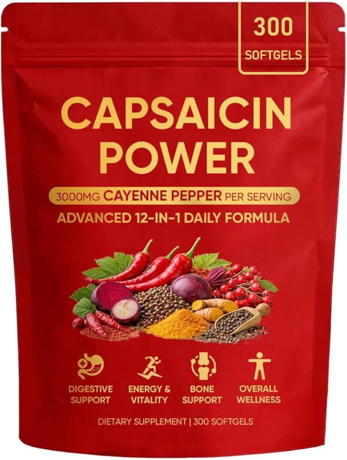 Capsaicin Power - Cayenne Pepper Softgels Capsaicin Supplements with Vitamin E D3 &amp K2 Grape Seed Beetroot &amp Turmeric Extract 300 Soft gels