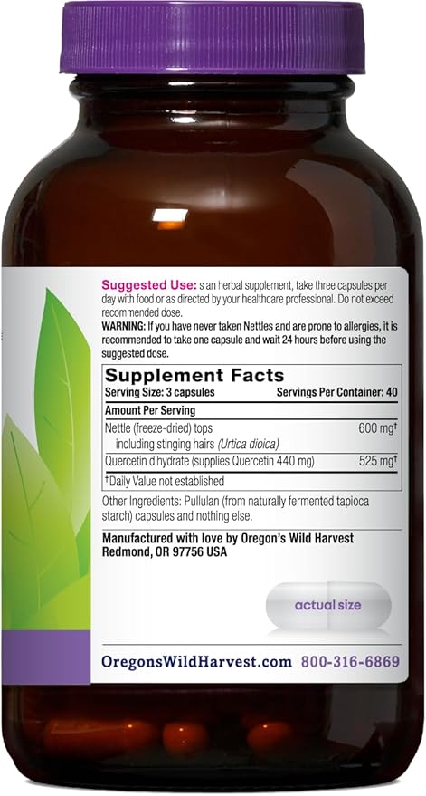 Oregon's Wild Harvest Nettle Quercetin Capsules - Verified Non-GMO - Value Size - 120 Count