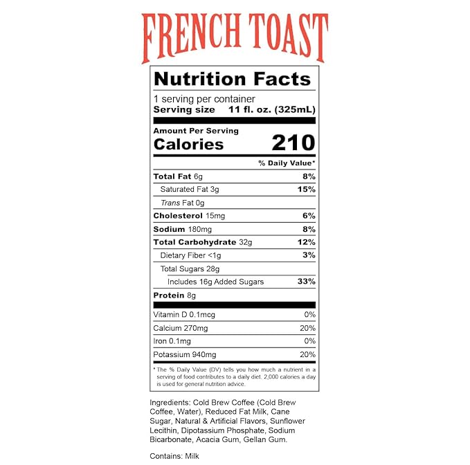 Bones Coffee Company French Toast Latte Sweet and Buttery Flavored Coffee Medium Roast Ready To Drink Iced Coffee in Can 11 Fl Oz Can (12 Pack)