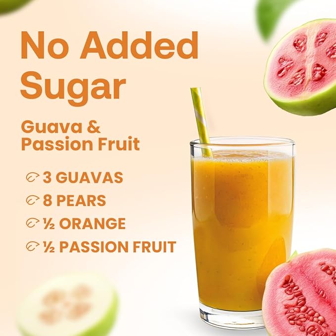 Dr. Smoothie 100% Crushed Guava &amp Passion Fruit – No Added Sugar Made with Real Fruits/Fruit Juice – Vegan No Artificial Colors or Flavors – White Guava with Citrus &amp Passion Fruit – 46 oz B
