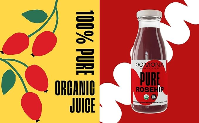 Pomona Organic Juices Pure Rosehip Juice 8.4 Ounce Bottle (Pack of 12) Cold Pressed Organic Juice Non-GMO No Sugar Added Not from Concentrate Gluten Free Kosher Certified Preservative Free