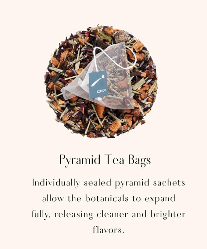 EZR Leaf Herbal &amp Fruit Tea Sampler Gift Box – 22 Pyramid Tea Bags with 9 Fruit &amp Floral Blends – Low &amp Caffeine Free Assortment for Relaxing Tea Lovers Lemon Verbena Lemongrass  Rooibos