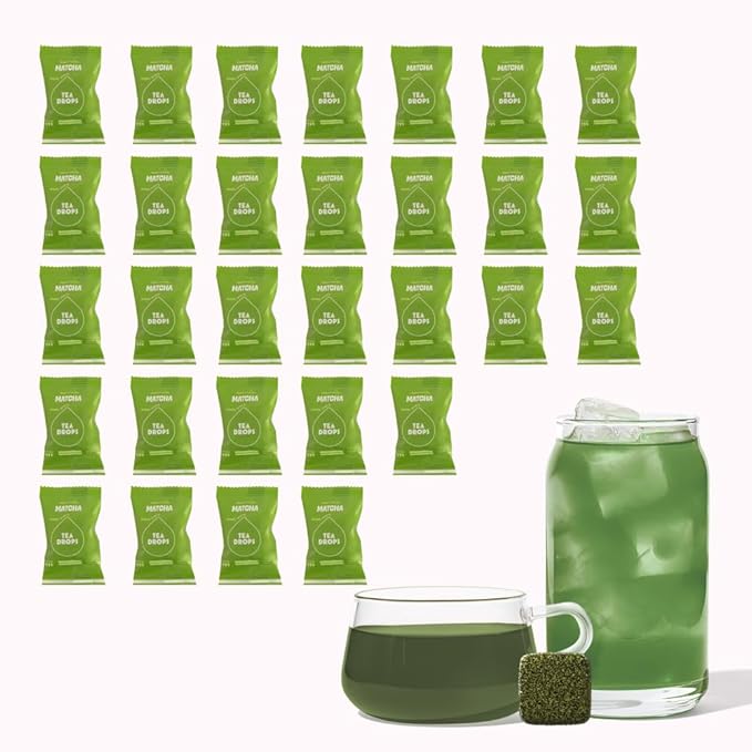 Tea Drops 30 Bulk Pack Organic Matcha Bagless Tea - Loose Leaf Lightly Sweetened On-The-Go. Plastic-Free - Iced or Hot