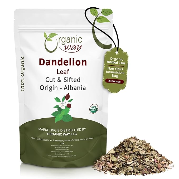 Organic Way Dandelion Leaf (Taraxacum Officinale) Cut &amp Sifted - Herbal Tea | European Wild-Harvest | Kosher &amp USDA Certified | Vegan Non-GMO &amp Gluten Free | 100% Raw from Albania (1LBS /