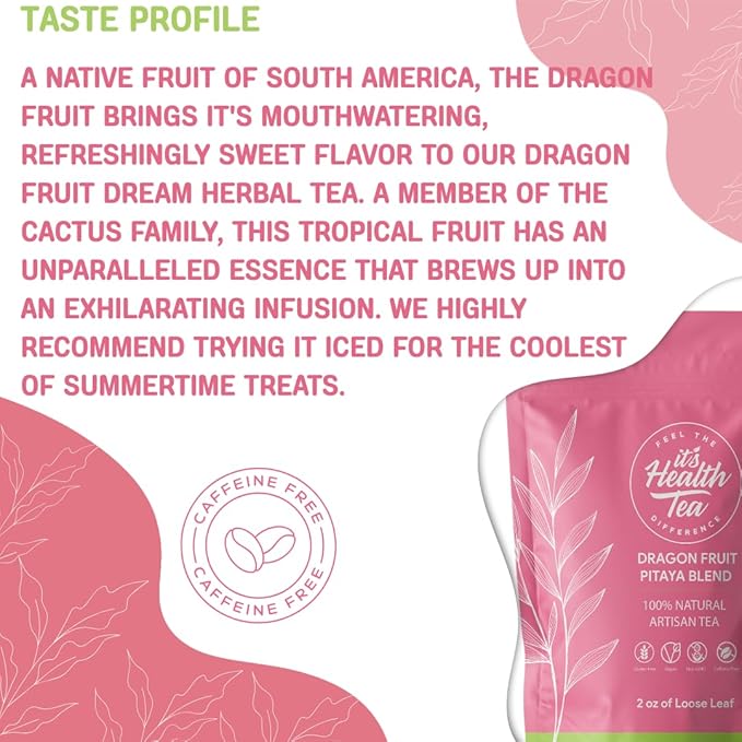 Dragon Fruit Pitaya Tea for Immune &amp Gut Health Support w/Dragon Fruit Pineapple and Much More! Loose Leaf 2oz with 30 Tea bags included!