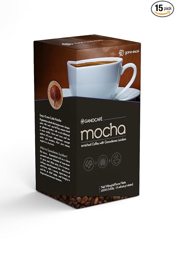 Gano Excel Ganocafe Mocha Instant Ganoderma Lucidum Mushroom Coffee with Cocoa Smooth Creamy Rich Flavor Premium Coffee Blend with Reishi 15 Sachets