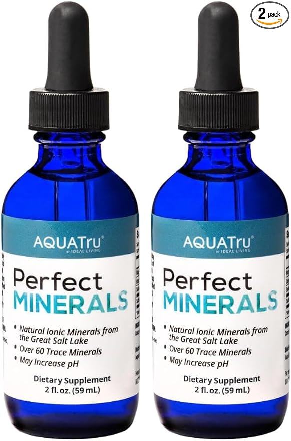 AquaTru Perfect Minerals – Mineral Drops for Water – Enrich with 72 Trace Minerals Including Magnesium Zinc &amp Calcium – 60ml Bottle Mineralizes Up to 230 Liters of Water (Pack of 2)