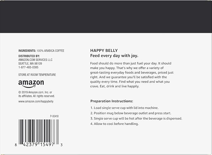 Amazon Brand - Happy Belly Dark Roast Coffee Pods Compatible with Keurig 2.0 K-Cup Brewers 100 Count