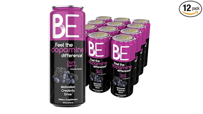 Beyond Energy - 12 Pack - Dark Berry Herbal Energy Drink Naturally Sourced L-Dopa with Mucuna Pruriens Aminos Antioxidants 200mg Caffeine - (Dark Berry)