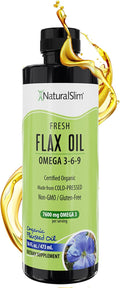 NaturalSlim Flaxseed Oil Liquid Fresh Taste Flax Oil Organic Cold Pressed &amp High in Omega 3 6 9 Fatty Acid Flax Seed Supplement for Healthy Cells Hair Skin &amp Nails - Fresh Taste 16 fl. Oz.