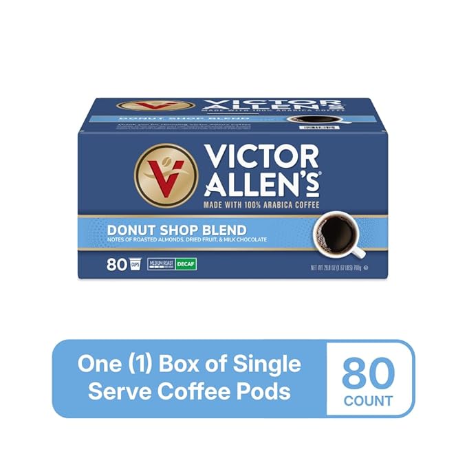 Victor Allen's Coffee Decaf Donut Shop Blend Medium Roast 80 Count Single Serve Coffee Pods for Keurig K-Cup Brewers