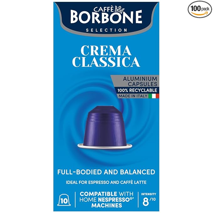 Caffè Borbone Crema Classica Aluminum Capsules Compatible with Nespresso Original Machines Medium Roast 100 Count
