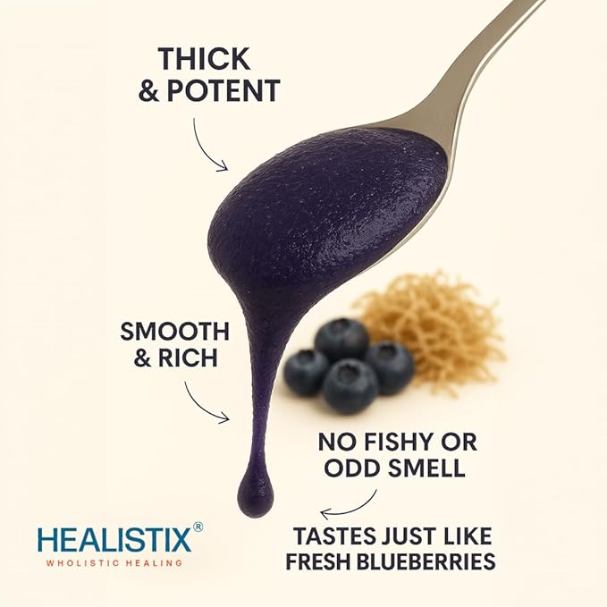 Healistix Blueberry Sea Moss Gel [16 Oz] - Exquisitely Crafted from Seamoss Wildcrafted in The Pristine Waters of St Lucia A Natural Delight - Sea Vegetable in Glass Jar