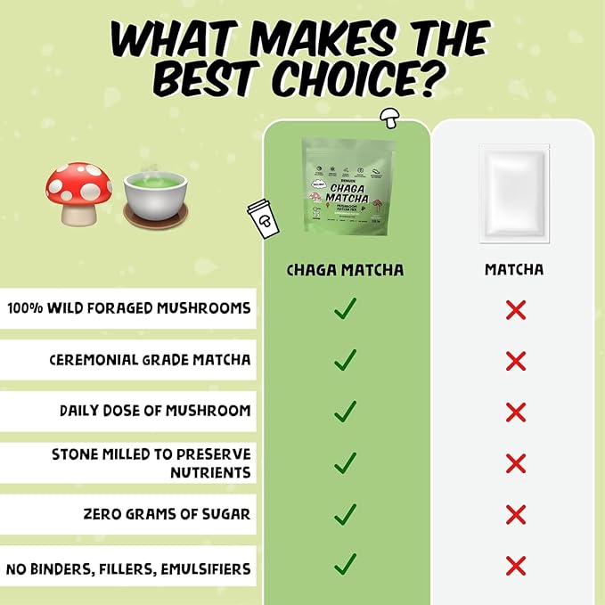 Renude Chaga Matcha and Chagaccino - Chaga Mushroom Powder for Coffee and Matcha Mushroom Drink Mix with Adaptogens Natural Energy and Immune Support Vegan Keto - 15 Servings Each