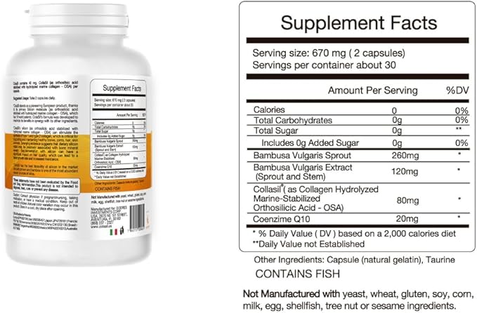 Colasil Collagen Booster Capsules – Organic Silica (OSA) + Hydrolyzed Collagen Generator for Hair Skin Nails Bones &amp Joints – High Absorption Non-GMO Allergen-Free 60 Capsules (30-Day Supply