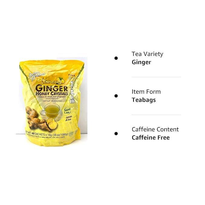 Prince of Peace Instant Ginger Honey Crystals with Lemon 60 Sachets – Instant Hot or Cold Beverage – Easy to Brew – Drink Like a Tea – Caffeine and Gluten Free – Real Ginger