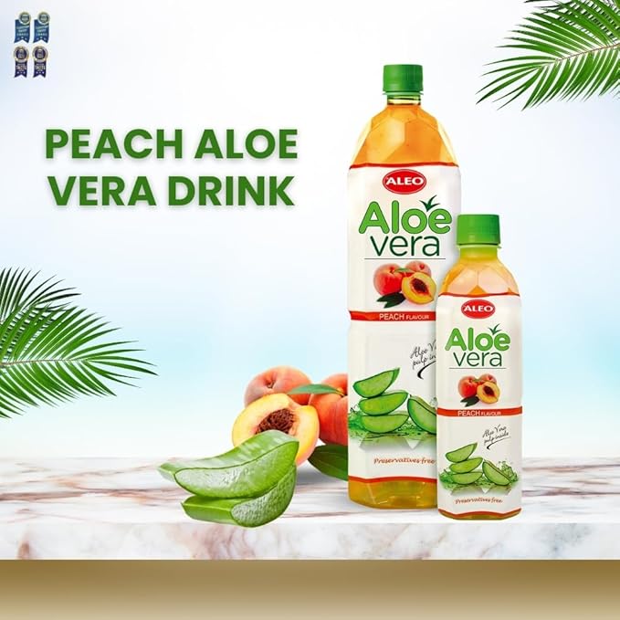 ALEO 1.5L x 12 Premium Peach Aloe Vera Drink - Natural No Preservatives No Artificial Colors Superior Taste Award 2025