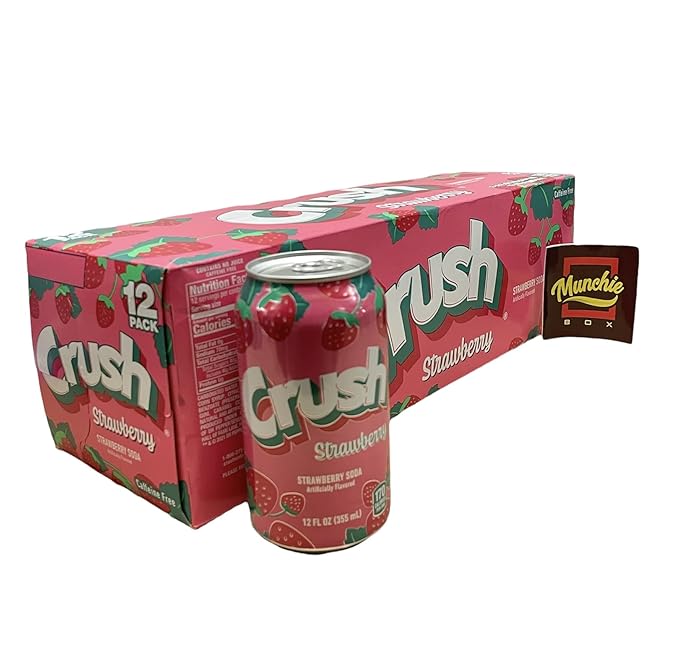 Crush Soda Munchie Box Reserve - Stocked for your Pleasure - Cans or Bottles (Strawberry Pack of (12) 12 Oz Cans)