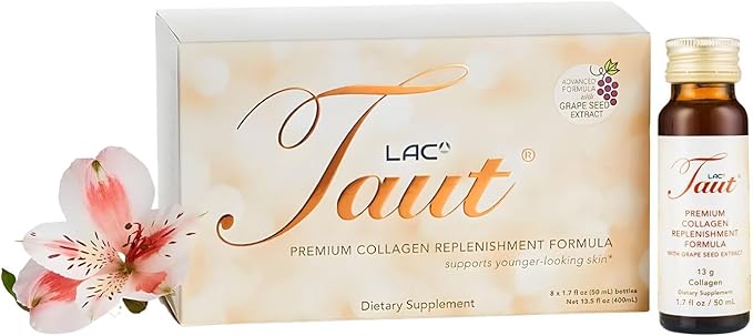 TAUT Liquid Collagen for Women – 13000mg Marine Collagen Drink with Hyaluronic Acid Grape Seed &amp Elastin – Visible Skin Hair &amp Joint Support – 1 Box (8 Bottles Each)