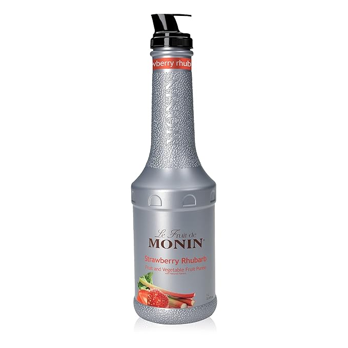 Monin - Strawberry Rhubarb Purée Tart &amp Sweet Purée Made with Real Fruit &amp Vegetable Juices Antioxidant-Rich Fruit Purée for Cocktails Smoothies Cooking Baking &amp More Clean Label