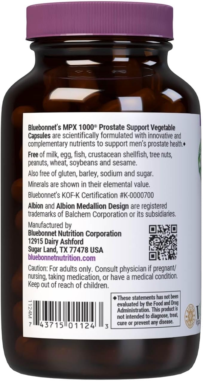 BlueBonnet Nutrition MPX 1000 Prostate Support - Prostate Health Supplements for Men - Saw Palmetto Pumpkin Seed Stinging Nettle Beta Sitosterol &amp Plant Sterols - Non-GMO Vegan - 60 Capsules