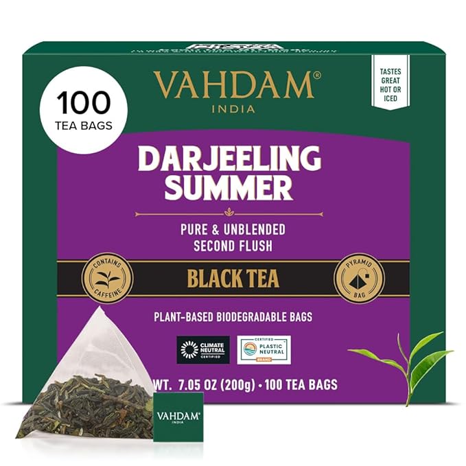 VAHDAM Darjeeling Black Tea Bags (100 Count) High Caffeine Non GMO Gluten Free | Smooth &amp Sweet Tea With Distinguished Fruity Notes | Full Bodied