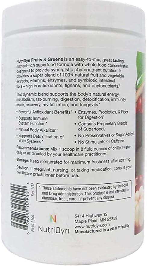 NutriDyn Fruits and Greens Super vegetox Proprietary Blend of Super vegetables Chlorella Kelp Turmeric &amp Kale Certified Organic 306.4 Grams