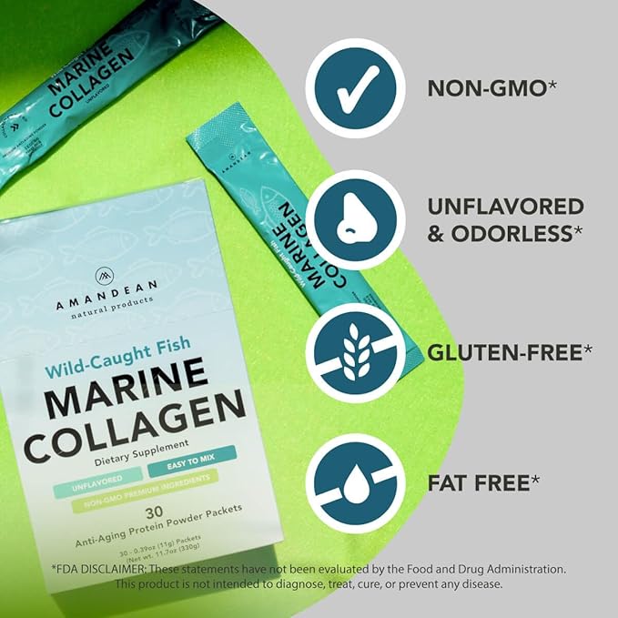 AMANDEAN Marine Collagen Duo. 500g Container + 30 Travel Packs. Hydrolyzed Fish Collagen Peptides for Skin Hair &amp Nails. Pescatarian Keto &amp Paleo-Friendly Unflavored
