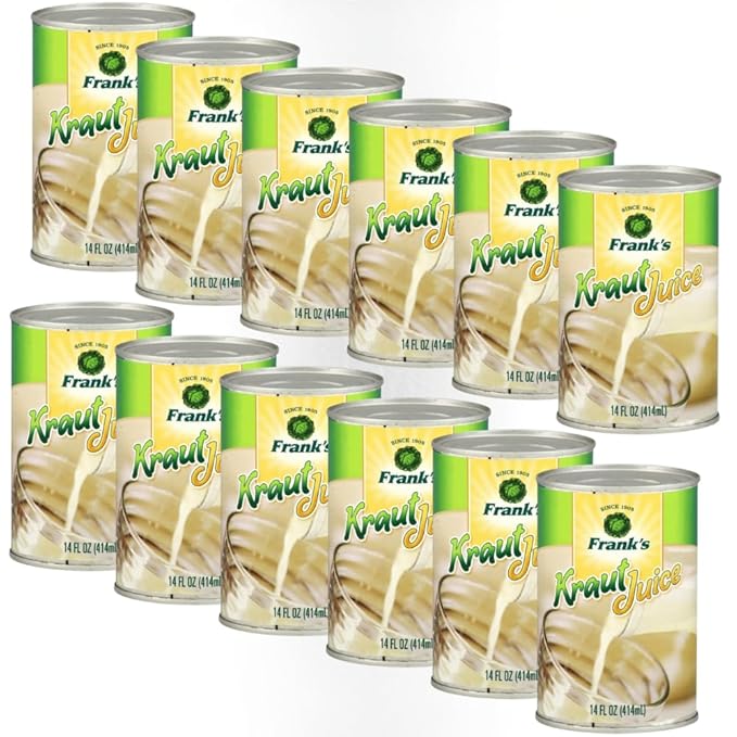 Frank’s Kraut Juice 14oz Cans (12 Pack) – Tangy Sauerkraut Juice from Naturally Fermented Cabbage | Gluten-Free Vegan Shelf-Stable | Great for Drinking Cooking &amp Gut Health