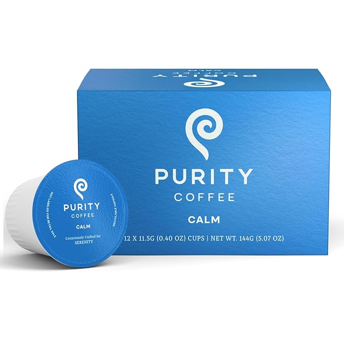 Purity Coffee CALM Decaf Medium Roast K Pod Capsules (12ct Box) | Specialty-Grade USDA Organic Mountain Water Process Decaffeinated Blend | Third Party Tested for Mold Mycotoxins &amp Pesticides
