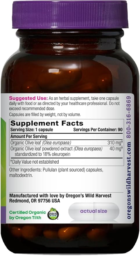 Oregon's Wild Harvest Olive Leaf Supplement Antioxidant Support 350 mg 90 Count