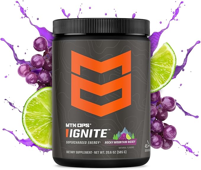 MTN OPS Ignite Energy Drink Powder Gluten Free Nootropic Supplement Drink Mix L Arginine L Citrulline Caffeine &amp Nootropic Sugar Free Drink Mix 45 Servings Rocky Mountain Rickey