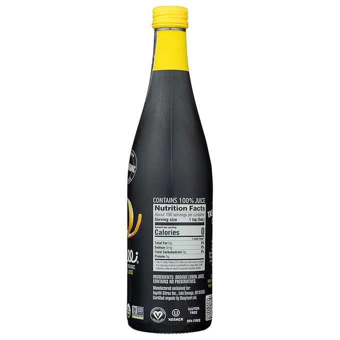 Ingrilli 100% Organic Lemon Juice 16.9 Fl Oz Glass Bottle (Pack of 3)