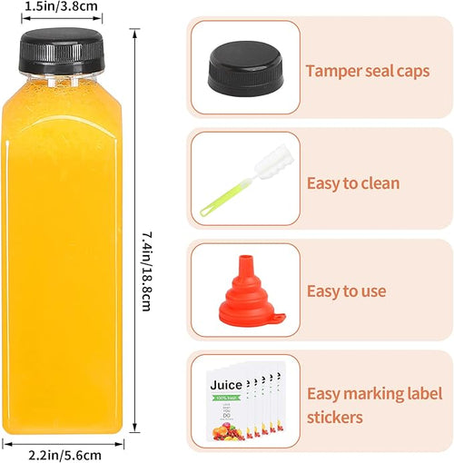 24pcs 16oz Plastic bottles with lids juice bottles with caps Reusable containers and Clear beverage for milk Smoothies juice
