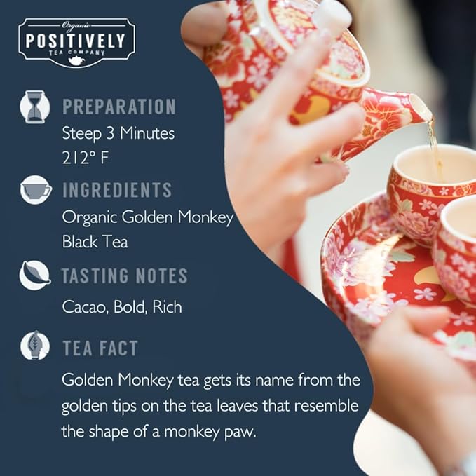 Organic Positively Tea Company Golden Monkey Black Tea Loose Leaf 16 Ounce