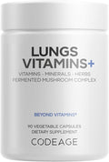 Codeage Lungs Vitamins A C D E B6 Milk Thistle Lung Supplement Zinc &amp Magnesium Cordyceps Reishi Chaga Poria Tylophora Ginger Peppermint Leaf Organic Herb Cleanse - Non-GMO - 90 Caps