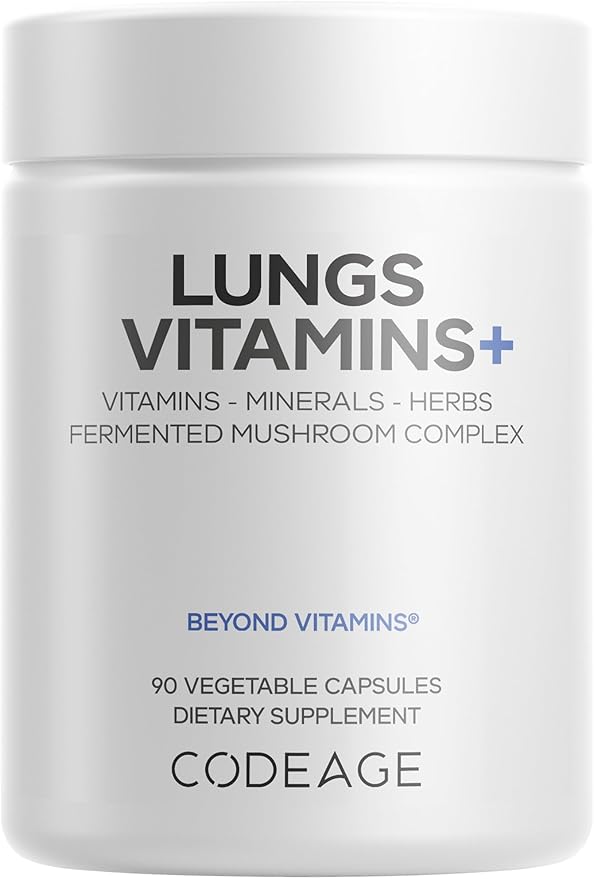 Codeage Lungs Vitamins A C D E B6 Milk Thistle Lung Supplement Zinc &amp Magnesium Cordyceps Reishi Chaga Poria Tylophora Ginger Peppermint Leaf Organic Herb Cleanse - Non-GMO - 90 Caps
