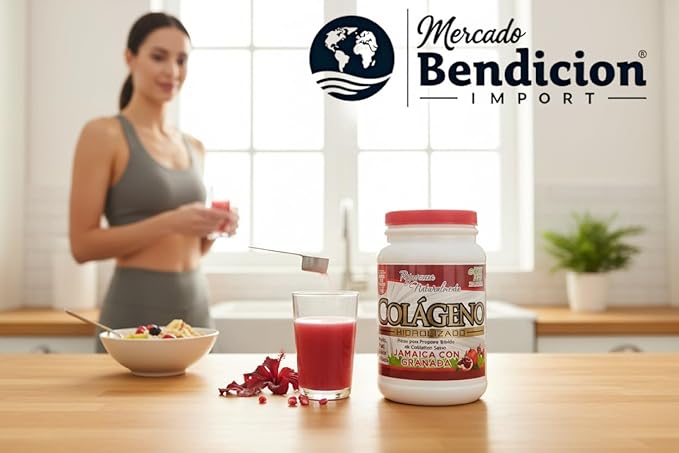 Cosmo Natural Hydrolyzed Collagen Powder Enhancer Hibiscus &amp Pomegranate Flavor 2.2lbs with Vitamins A B1 B2 B3 B6 C Natural Drink Mix ShakesSmoothies Jamaica con Granada
