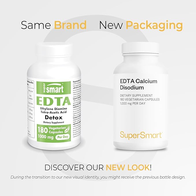 Supersmart - EDTA 1000mg per Day - Calcium Disodium EDTA Supplement | Non-GMO &amp Gluten Free - 180 Vegetarian Capsules