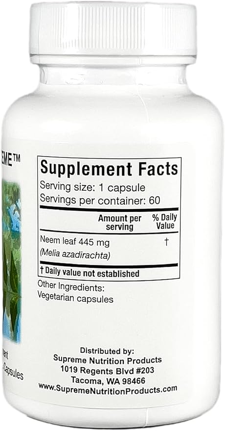 Supreme Nutrition Melia Supreme 60 Pure Powdered Neem Leaf Vegetarian Capsules (Pack of 2)