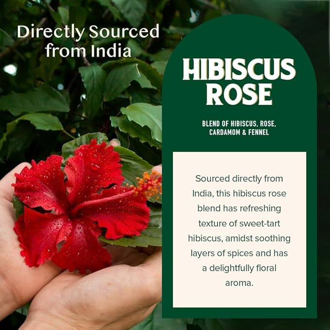 VAHDAM Hibiscus Rose Tea Bags - 100% Whole Hibiscus Flowers Herbal Tea Bags (100 Count) With Rose Chamomile &amp Exotic Spices | Caffeine Free Floral Flavor Tisane | Resealable Ziplock Pouch