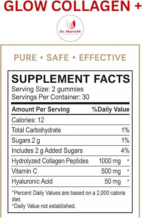 Glow Collagen+ Gummies Supplement – 1000mg Collagen + 500mg Vitamin C for Skin Brightening – Reduces Dark Spots Enhances Radiance and Evens Skin Tone – Tangerine Flavor – 60 Gummies