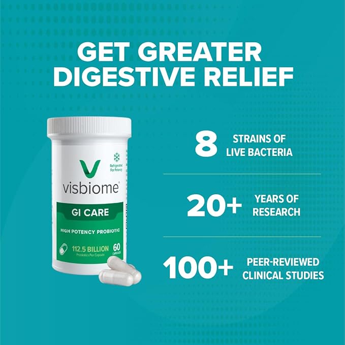 Visbiome® GI Care - High Potency Probiotic - 112.5 Billion CFU Live Probiotics Original De Simone Formulation Made in USA 60 Capsules.