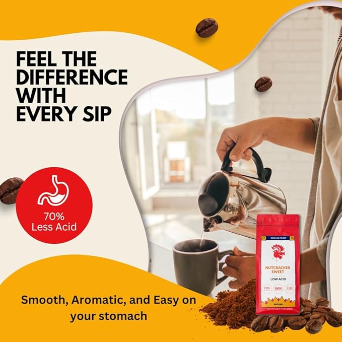 Puroast Low Acid Coffee Ground | Nutcracker Sweet Ground | Medium Roast | High Antioxidants &amp High pH |No Bitter Aftertaste | Reduced Heartburn &amp GERD | Suitable for Cold Brew - 2.2 LB