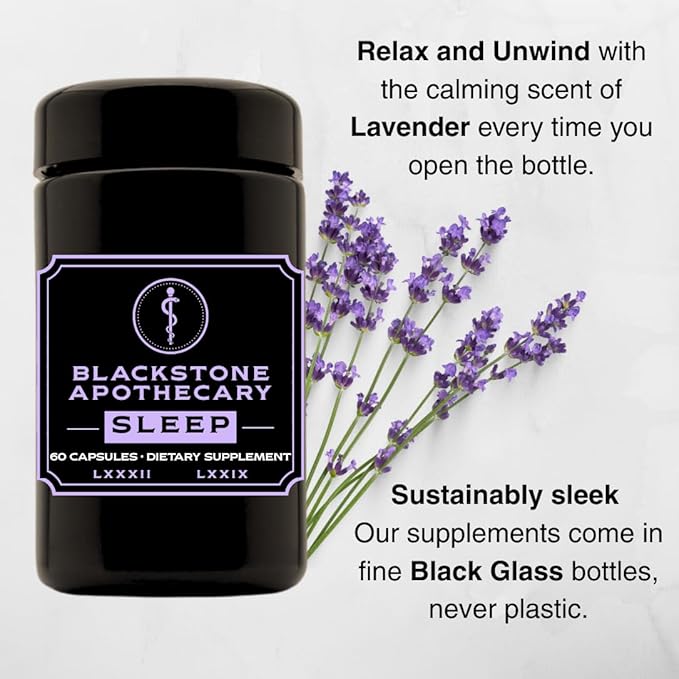 Sleep Supplement - Nutrient-Based - Magnesium Glycinate L-Theanine GABA Active B6 (P5P) Zinc Glycinate - in Black Glass Jar - Natural Lavender Scent - by Blackstone Apothecary